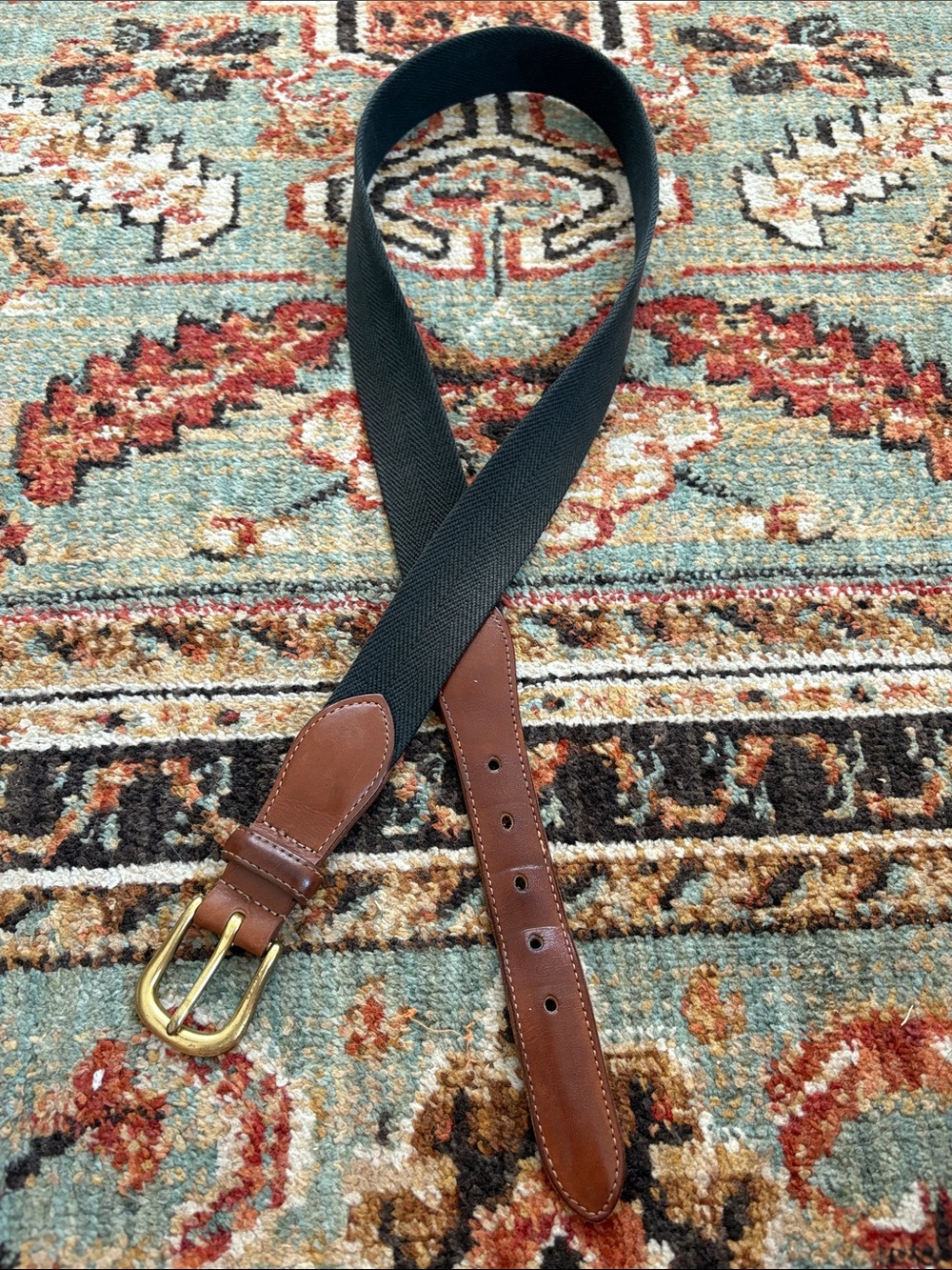 Coach Belt Mens Brown Leather Black Cloth size 36 3330 Brass Buckle